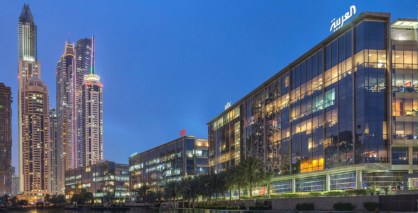 Dubai Media City at dusk